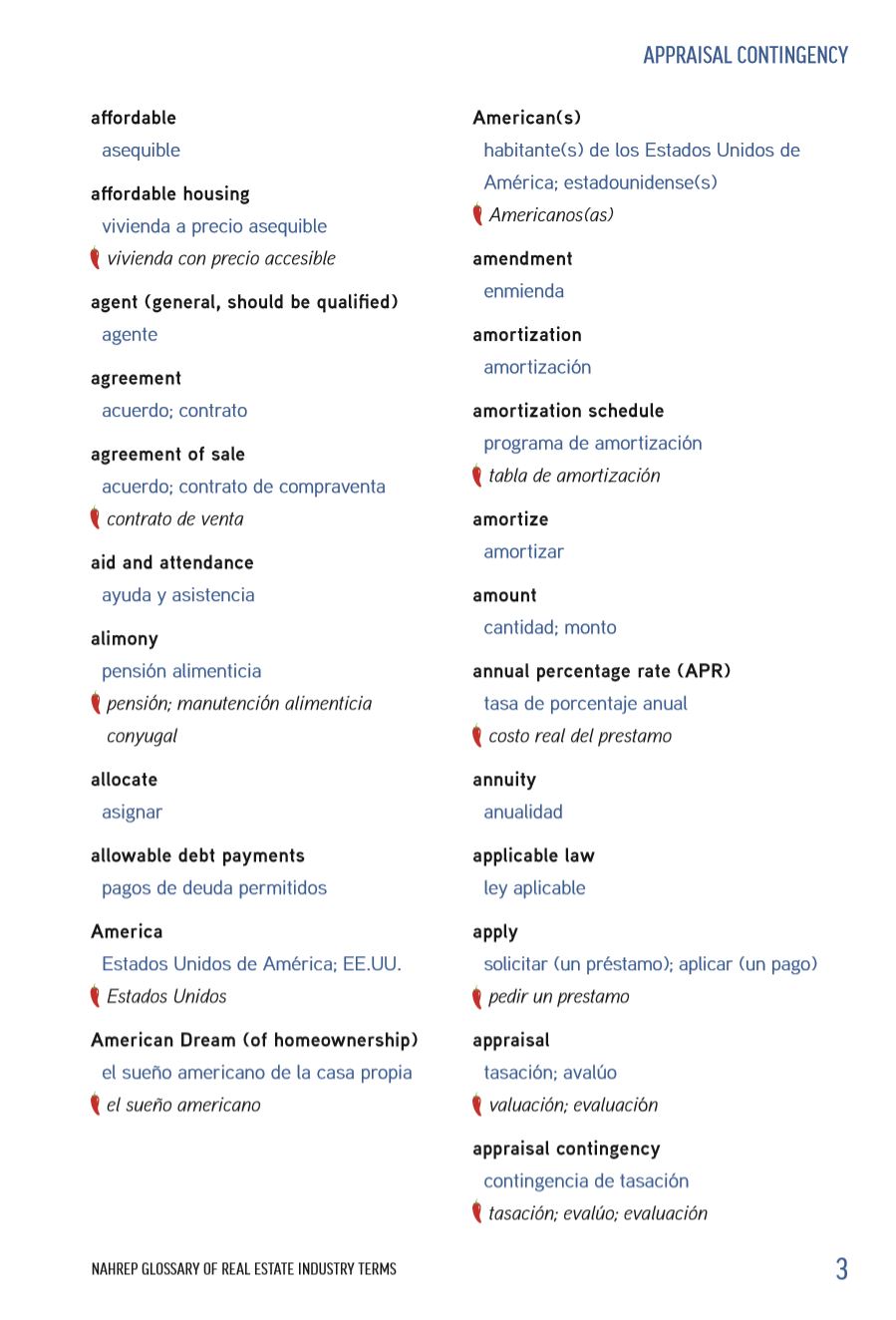 Real Estate Glossary English/Spanish Terms